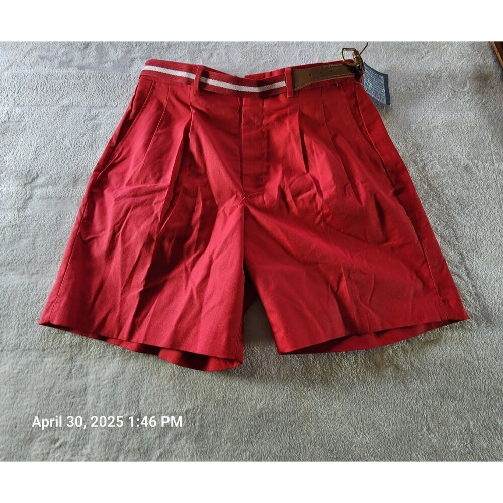 Knightsbridge Menswear Vintage Men's 34 Shorts Pleated Front Belted Red USA Made